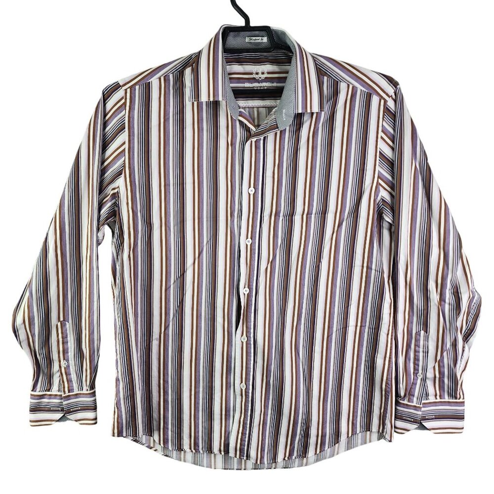 Men's Bugatchi Uomo Multicolor Striped Shirt Long Sleeve Button Down Size L